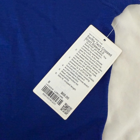 Lululemon Swiftly Tech Cropped Short Sleeve 2.0 Size 8 Larkspur SOLD OUT - Picture 2 of 2